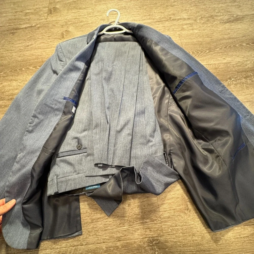Kenneth Cole Reaction Suit Sport Coat Pants Mens‎ 42 L 35 W Blue Techni-Cole
